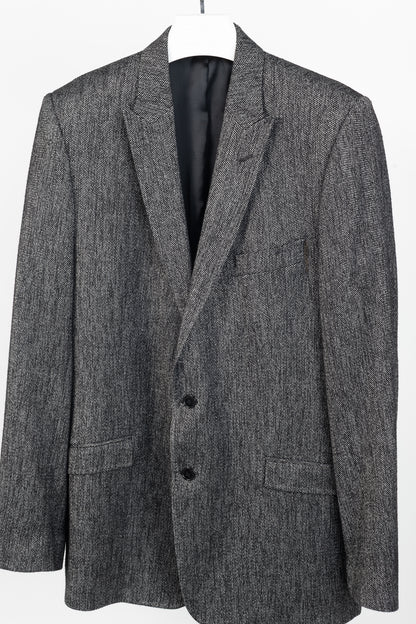 Versace Collection White & Black Herringbone Tweed Blazer