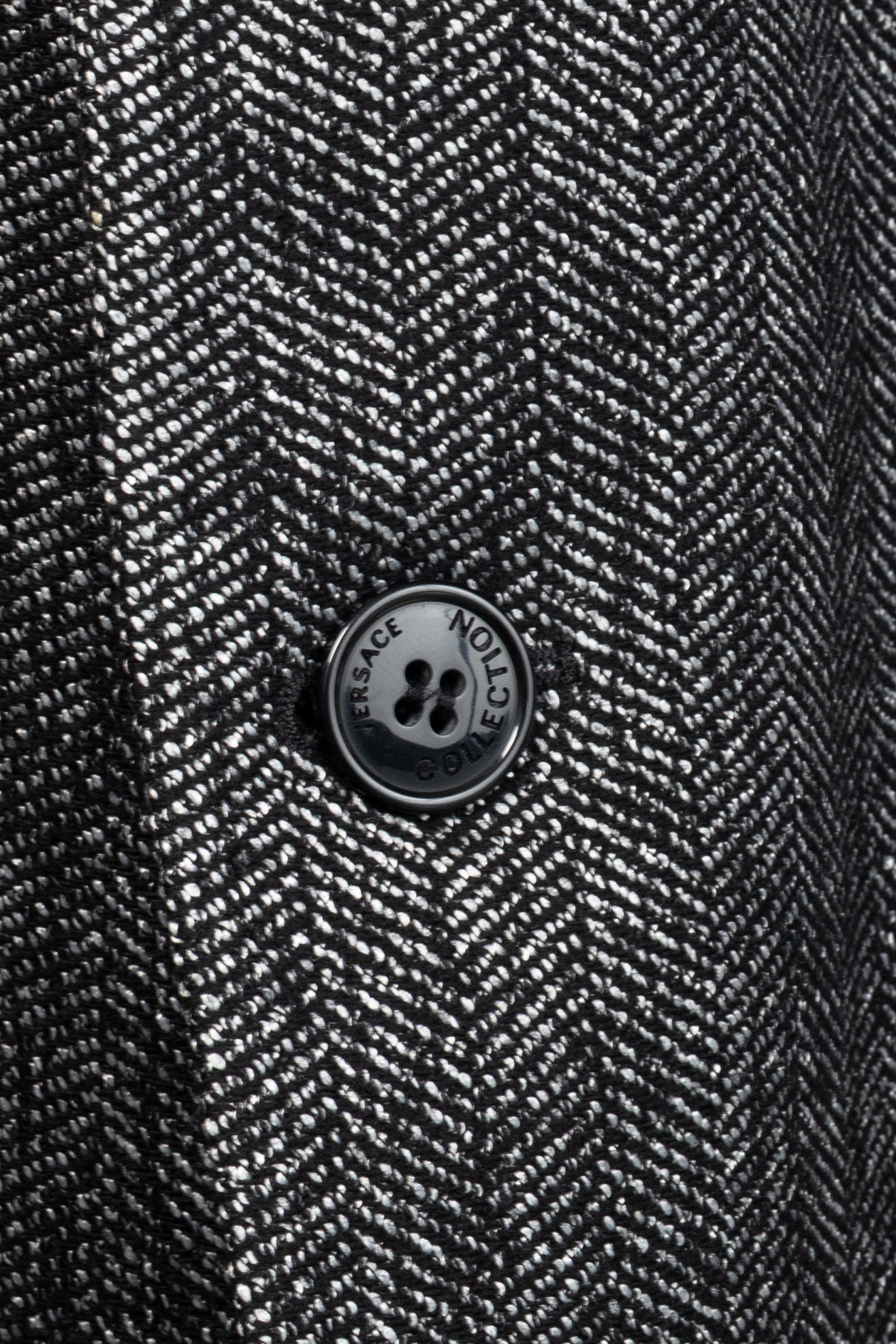 Versace Collection White & Black Herringbone Tweed Blazer