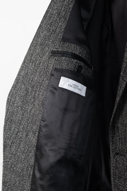 Versace Collection White & Black Herringbone Tweed Blazer