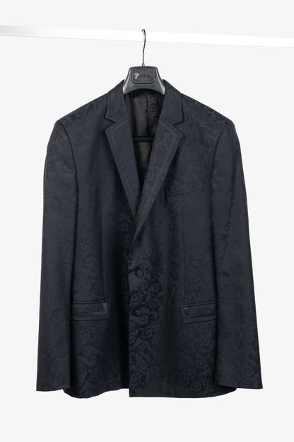 Versace Collection Navy Baroque Jacquard Wool Blazer
