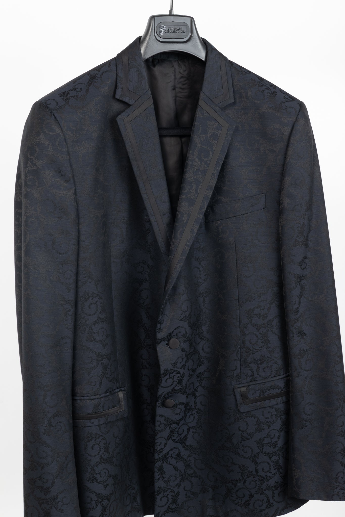 Versace Collection Navy Baroque Jacquard Wool Blazer