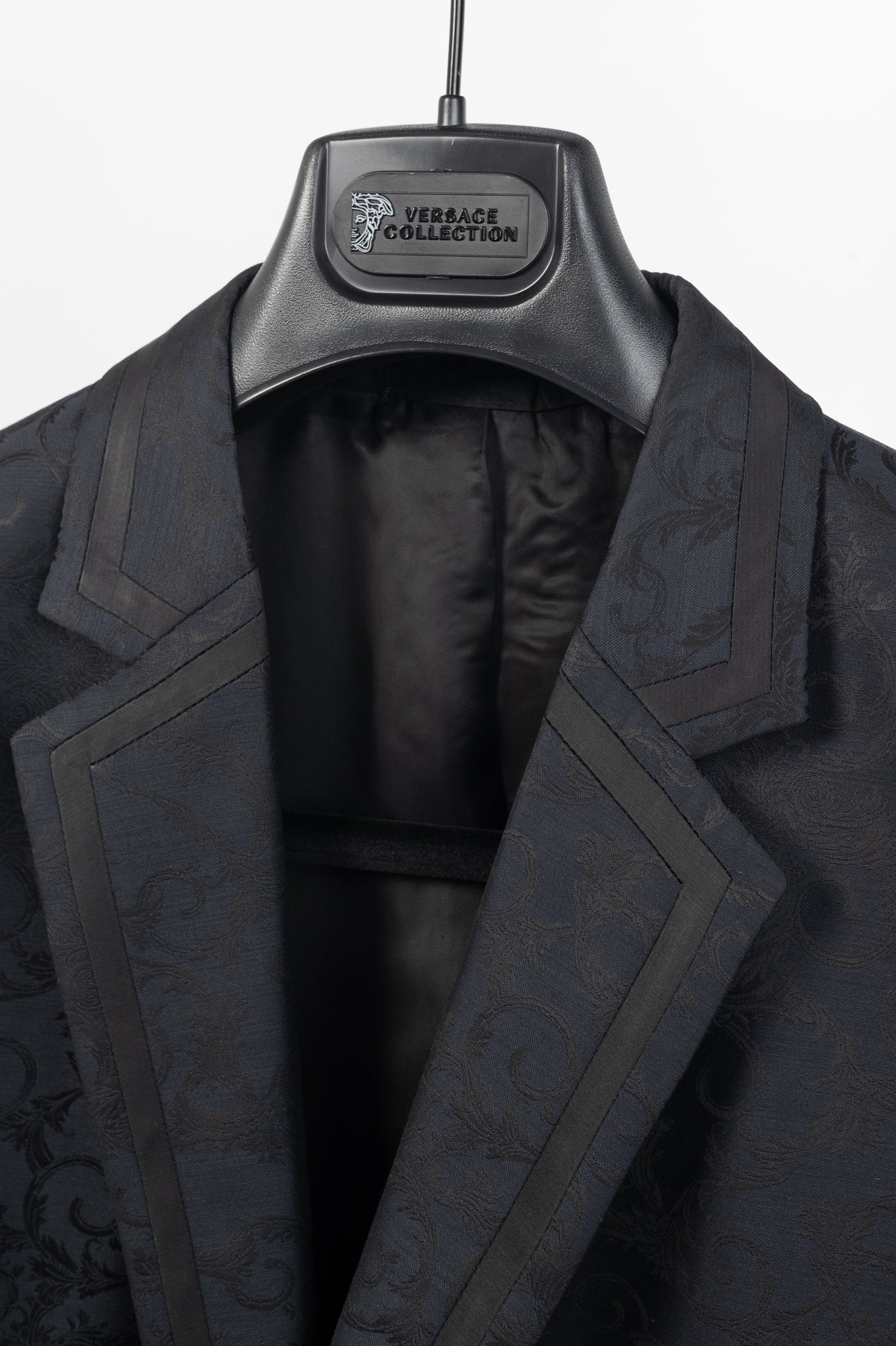 Versace Collection Navy Baroque Jacquard Wool Blazer