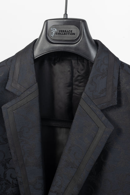 Versace Collection Navy Baroque Jacquard Wool Blazer