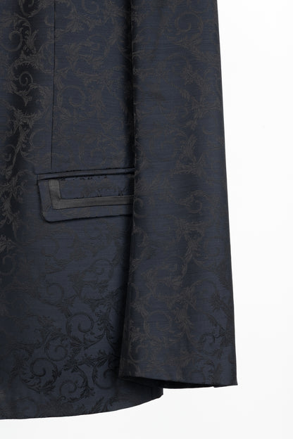 Versace Collection Navy Baroque Jacquard Wool Blazer