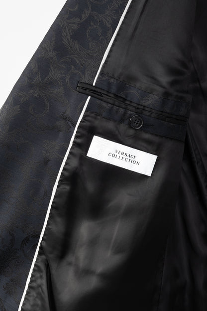 Versace Collection Navy Baroque Jacquard Wool Blazer