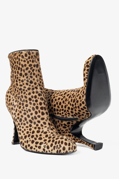 Gianni Versace Camel & Brown Cheetah Calf-Hair Booties