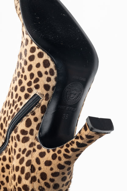 Gianni Versace Camel & Brown Cheetah Calf-Hair Booties
