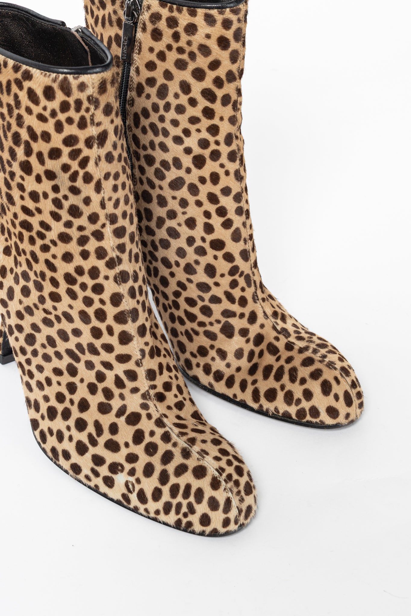 Gianni Versace Camel & Brown Cheetah Calf-Hair Booties