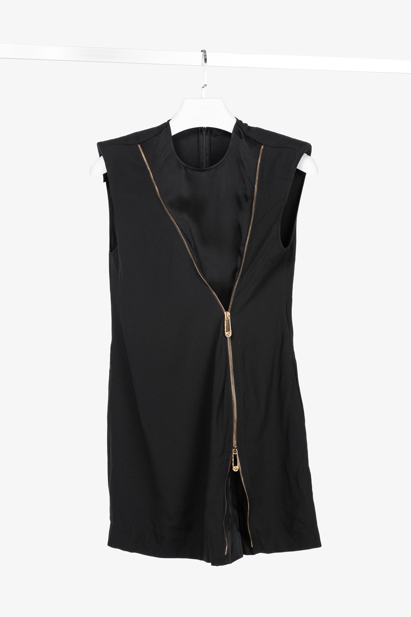 Versace PF20 Black Envers Satin Safety-Pin Short Dress
