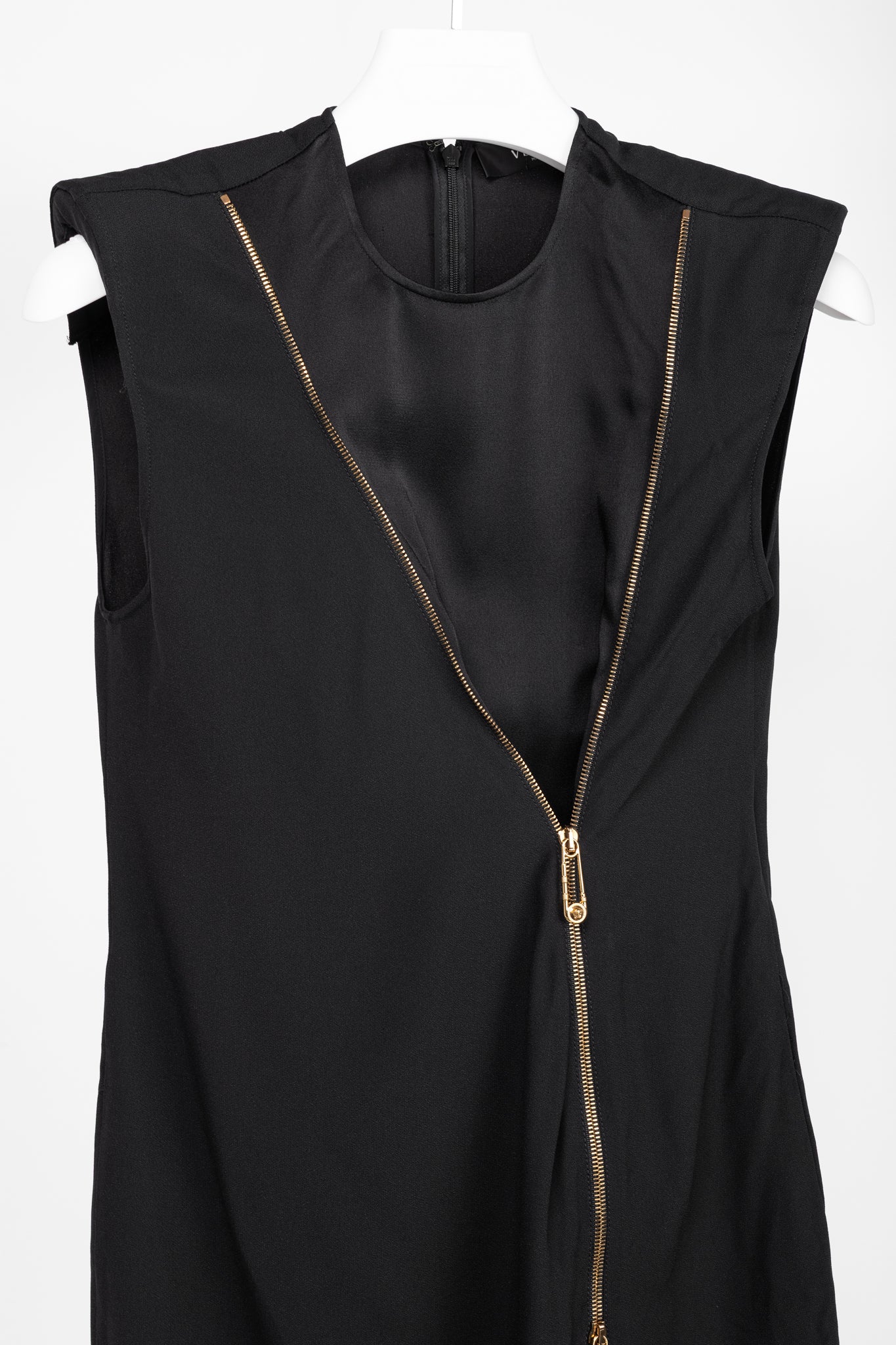 Versace PF20 Black Envers Satin Safety-Pin Short Dress