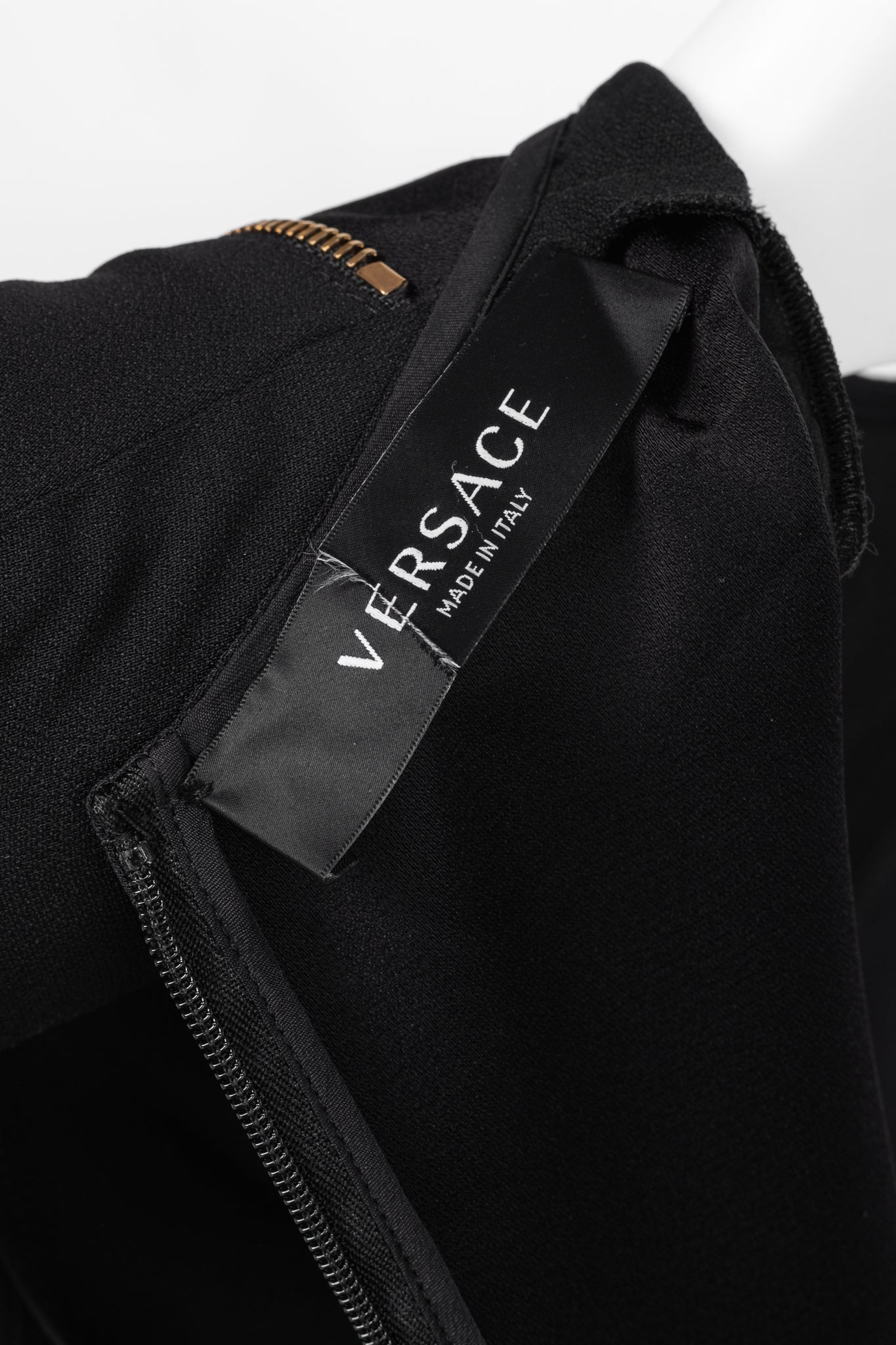 Versace PF20 Black Envers Satin Safety-Pin Short Dress