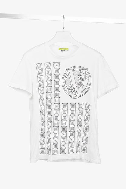 Versace Jeans White Cotton Panther & Geometric-Graphic T-Shirt
