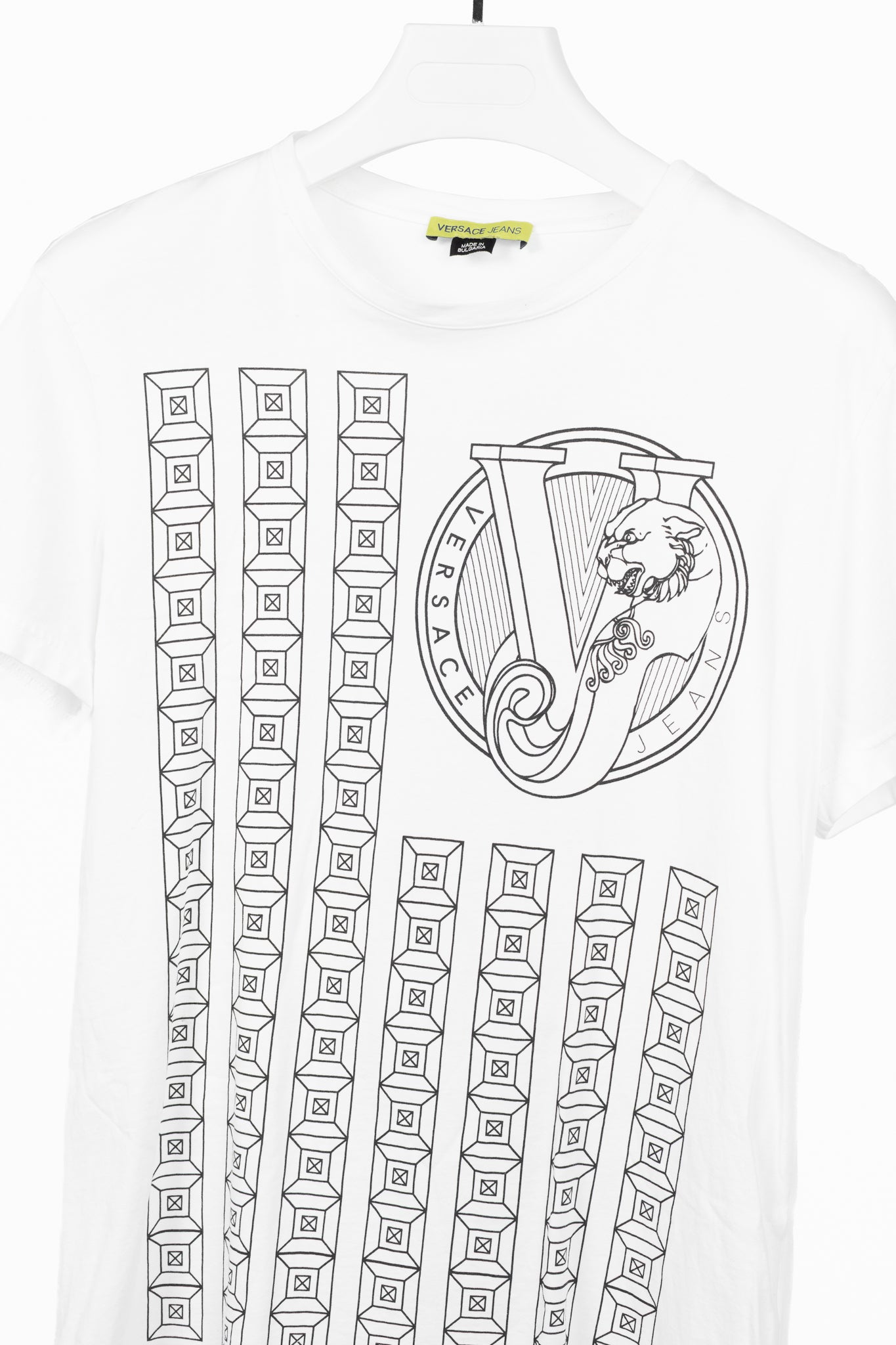 Versace Jeans White Cotton Panther & Geometric-Graphic T-Shirt