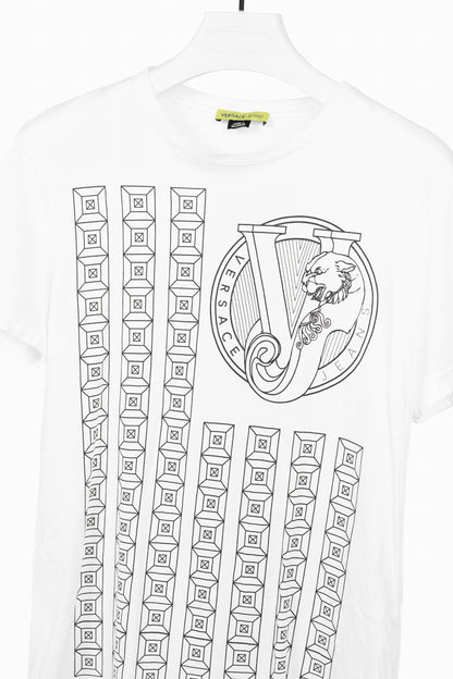 Versace Jeans White Cotton Panther & Geometric-Graphic T-Shirt