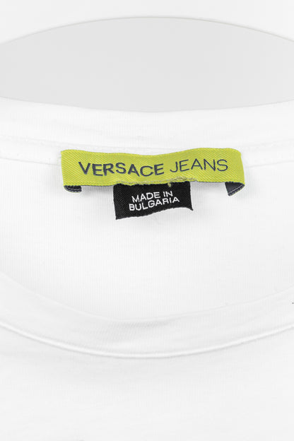Versace Jeans White Cotton Panther & Geometric-Graphic T-Shirt