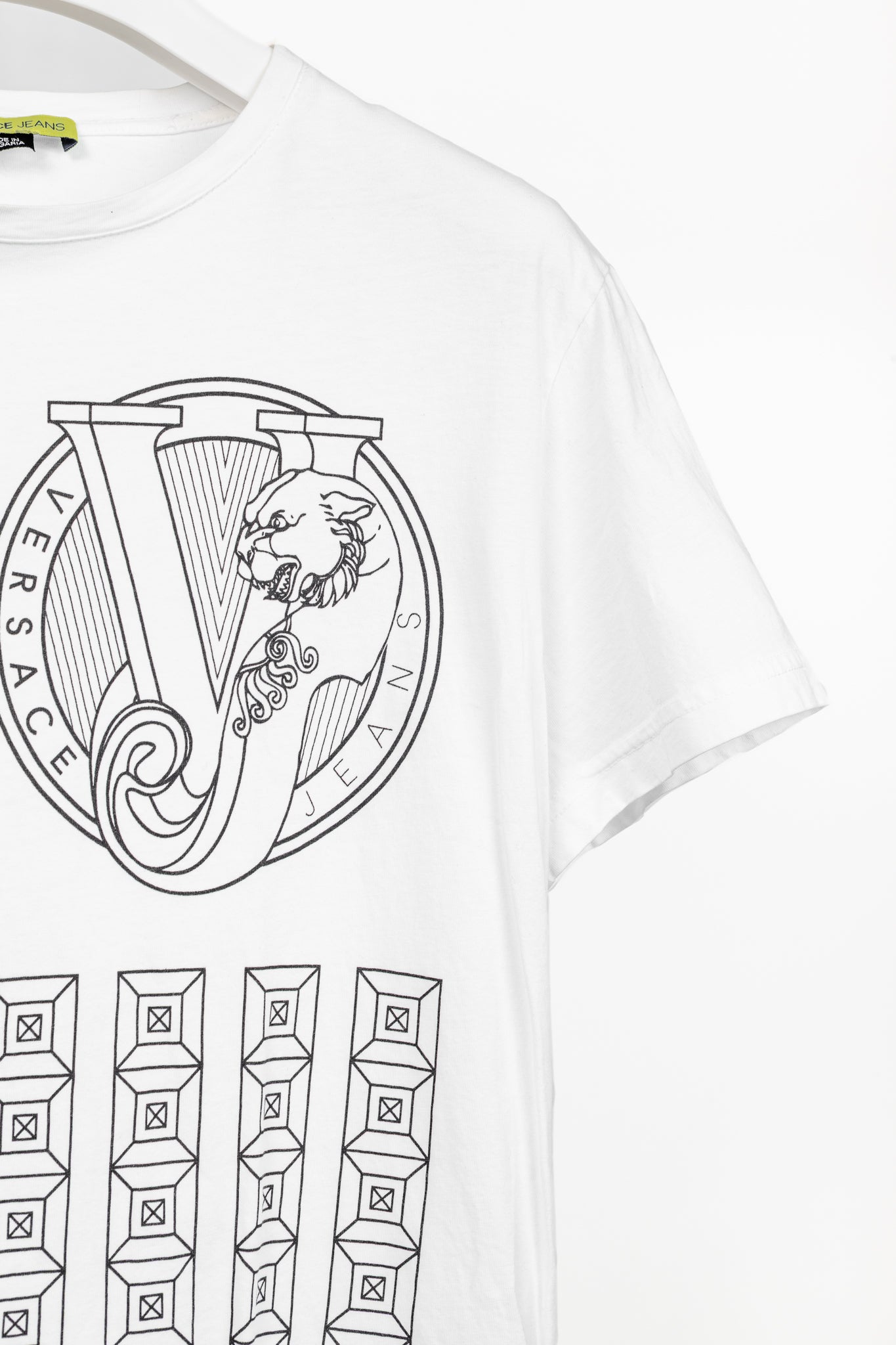 Versace Jeans White Cotton Panther & Geometric-Graphic T-Shirt