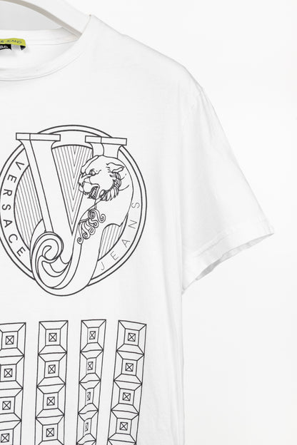 Versace Jeans White Cotton Panther & Geometric-Graphic T-Shirt