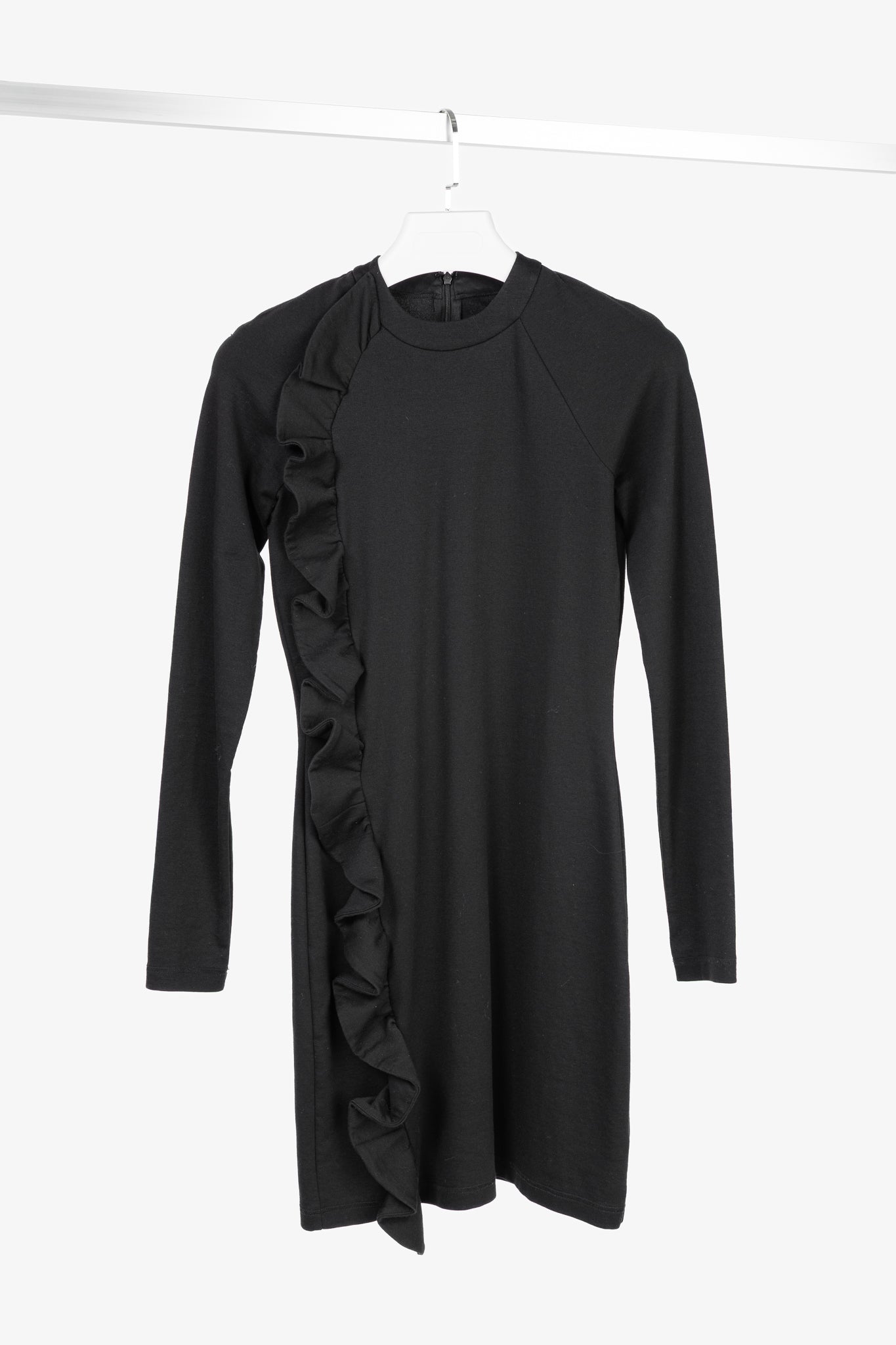 Victoria Victoria Beckham Black Jersey Ruffle-Trim Mini Dress
