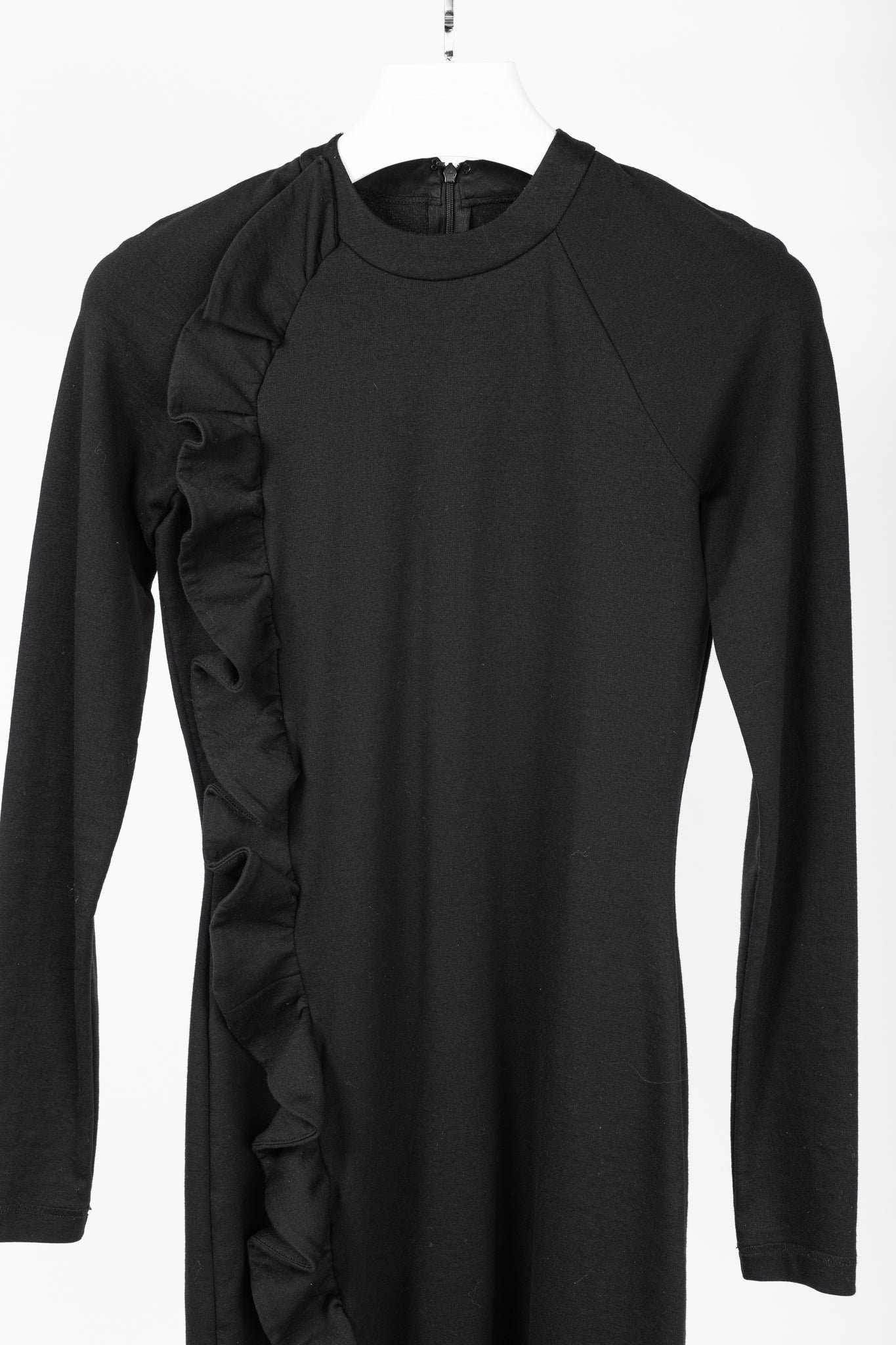 Victoria Victoria Beckham Black Jersey Ruffle-Trim Mini Dress