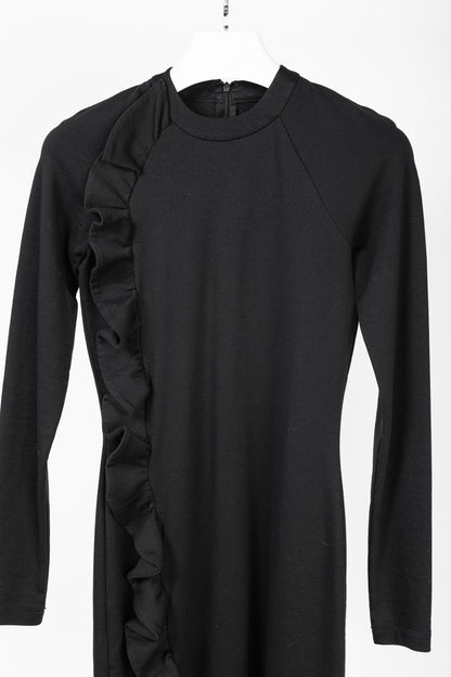 Victoria Victoria Beckham Black Jersey Ruffle-Trim Mini Dress
