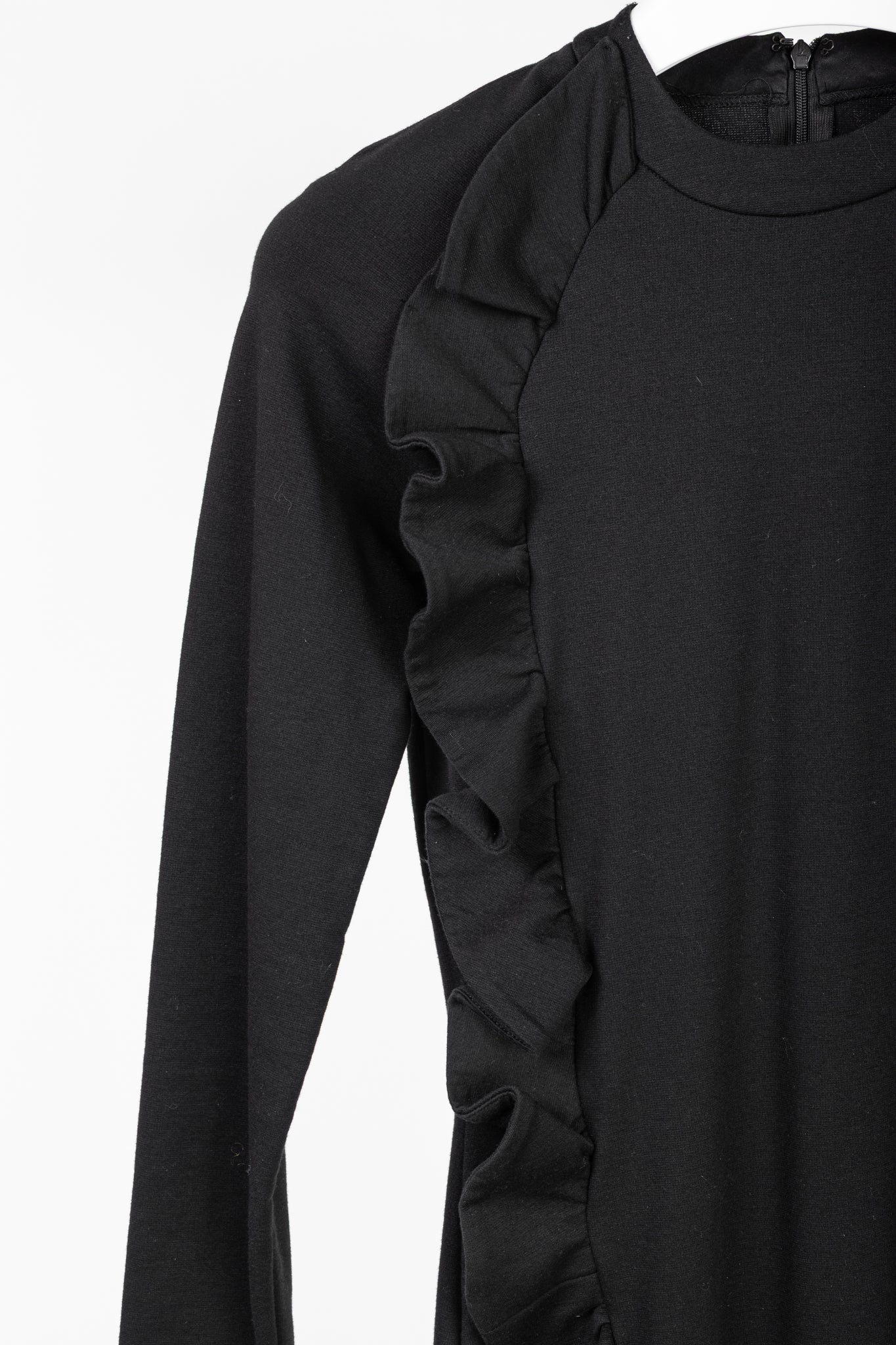 Victoria Victoria Beckham Black Jersey Ruffle-Trim Mini Dress