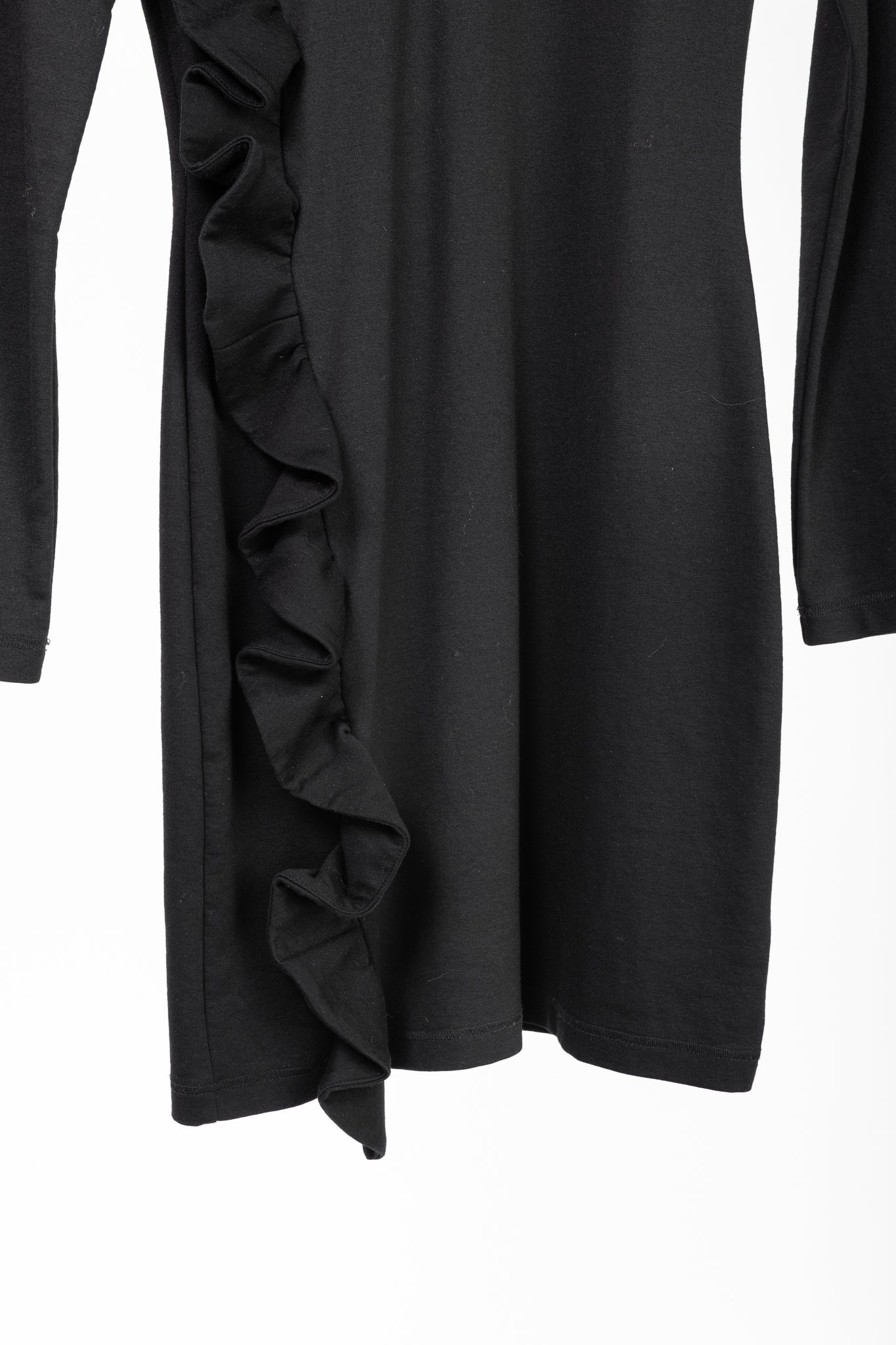 Victoria Victoria Beckham Black Jersey Ruffle-Trim Mini Dress