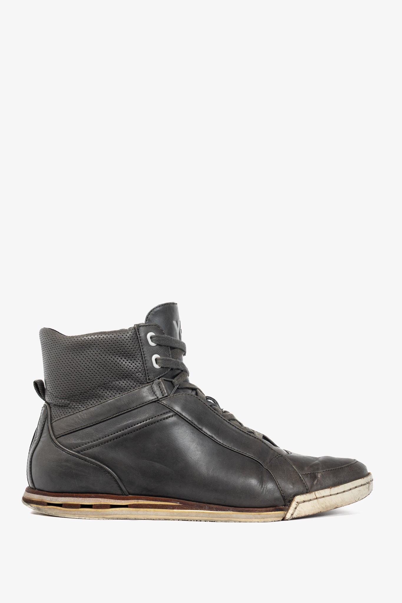 Y-3 Hemla "Vintage Black" Leather High-Top Lace-Up Sneakers