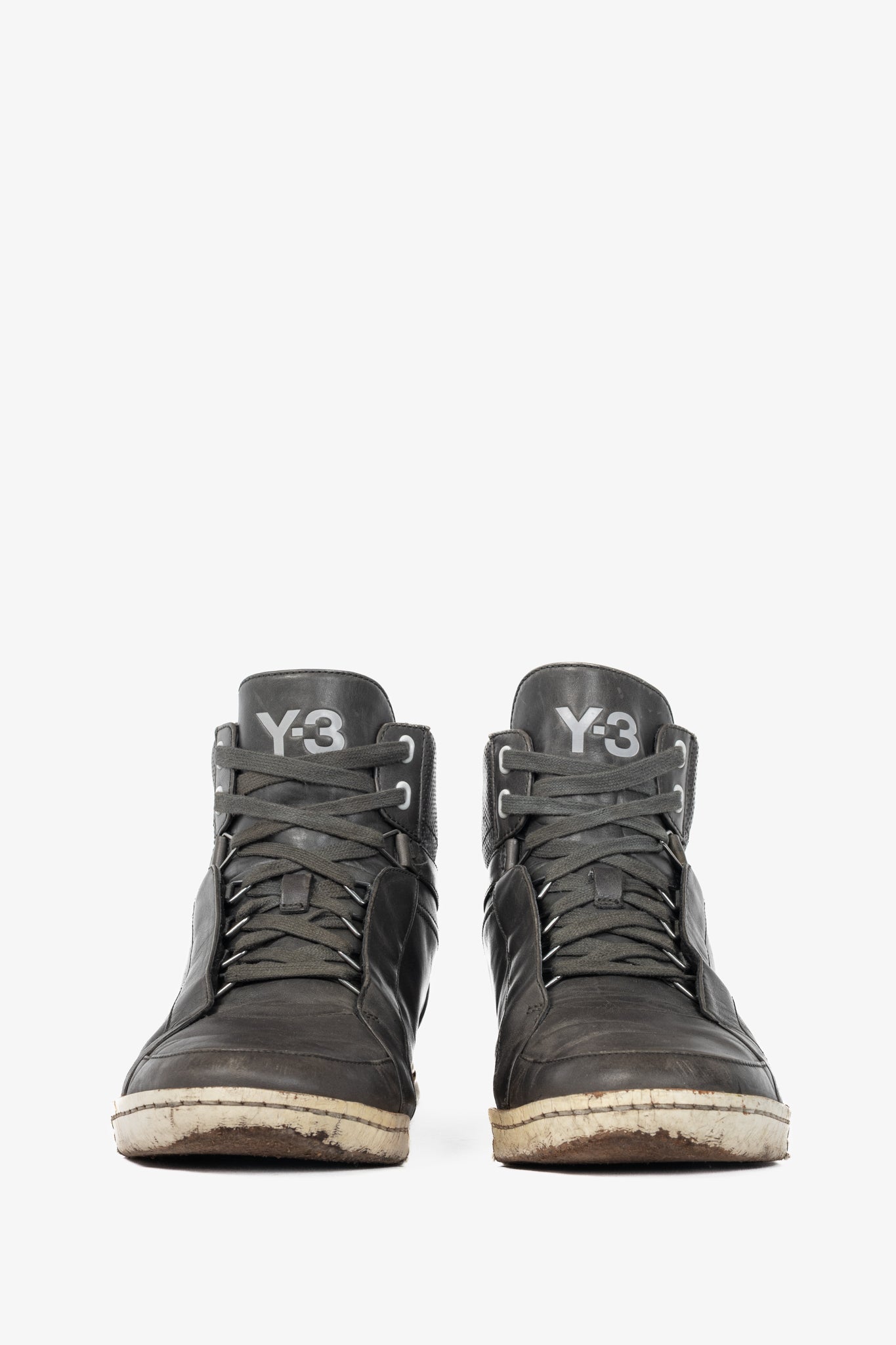 Y-3 Hemla "Vintage Black" Leather High-Top Lace-Up Sneakers