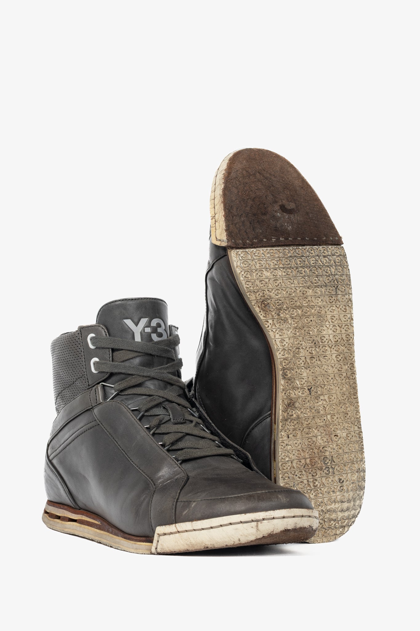 Y-3 Hemla "Vintage Black" Leather High-Top Lace-Up Sneakers