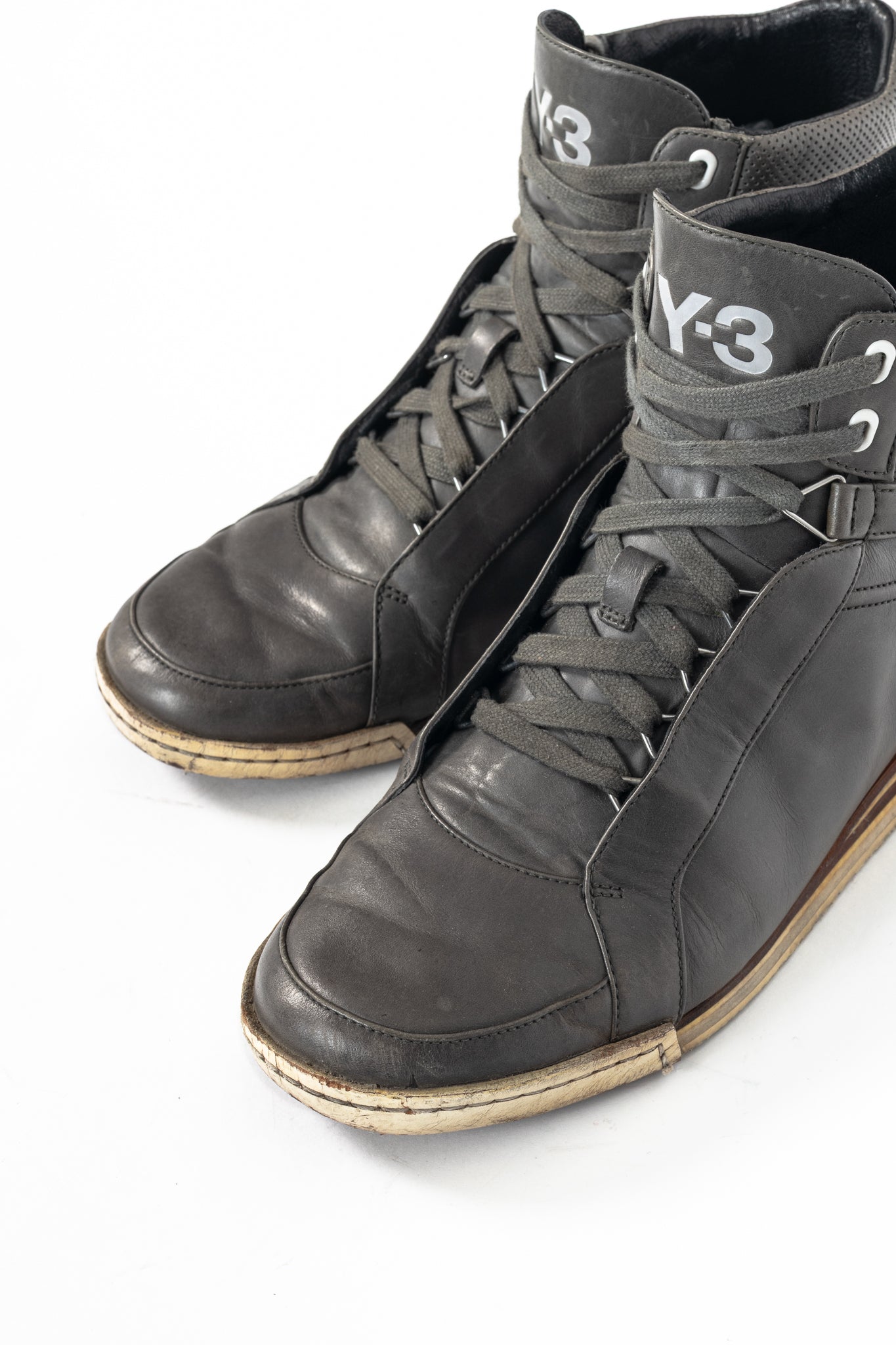 Y-3 Hemla "Vintage Black" Leather High-Top Lace-Up Sneakers