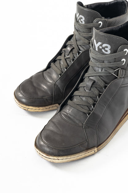 Y-3 Hemla "Vintage Black" Leather High-Top Lace-Up Sneakers