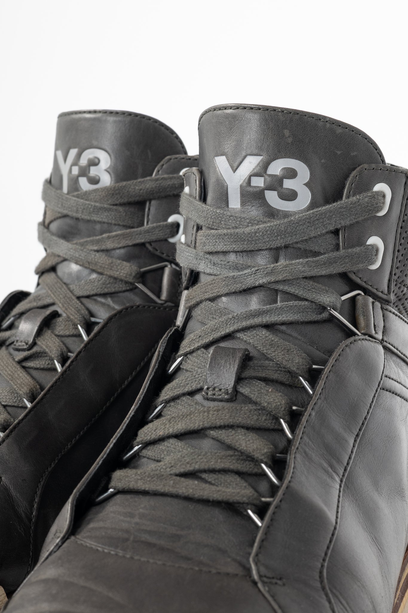 Y-3 Hemla "Vintage Black" Leather High-Top Lace-Up Sneakers