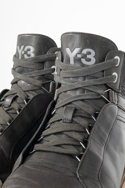 Y-3 Hemla "Vintage Black" Leather High-Top Lace-Up Sneakers