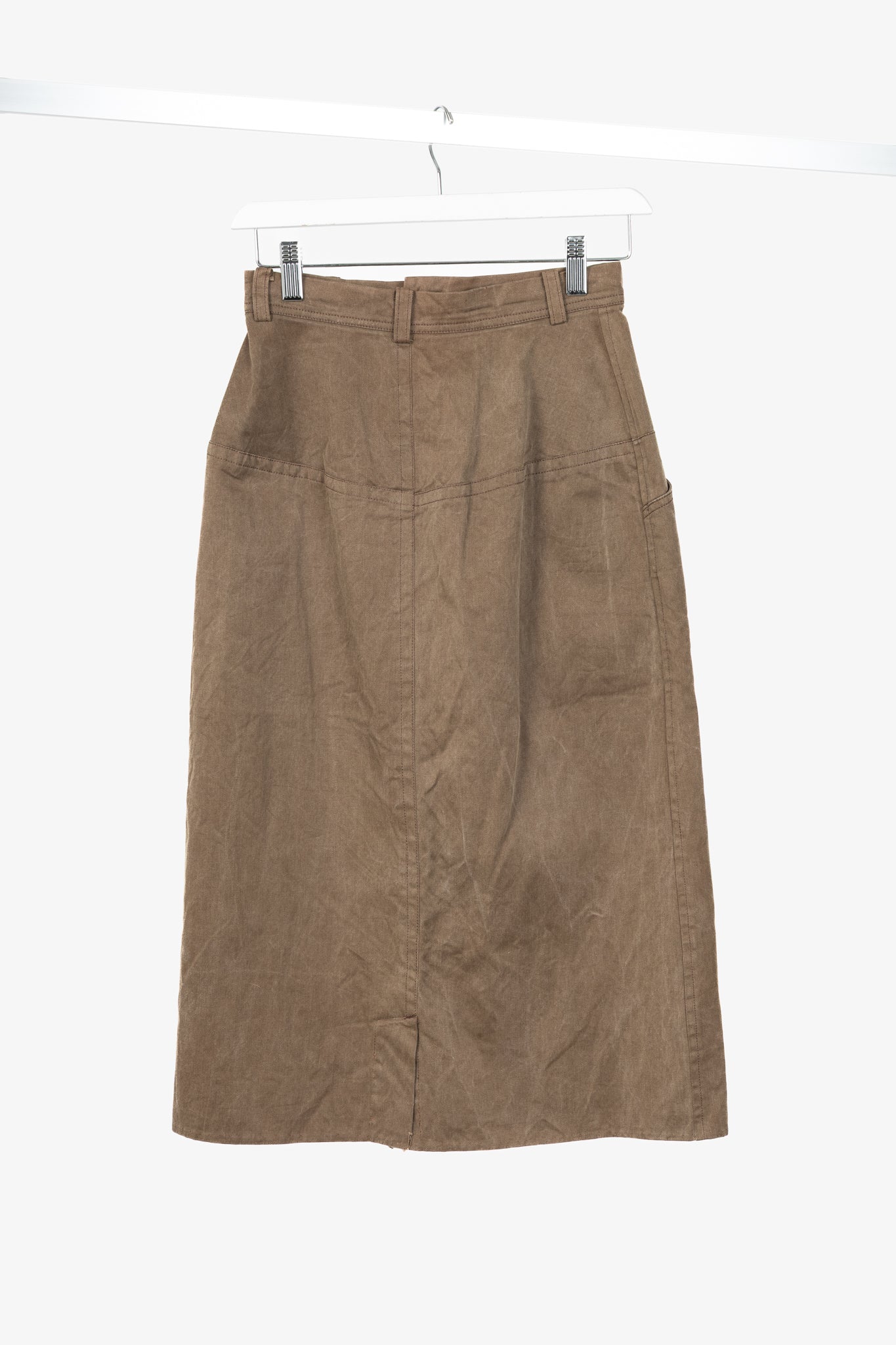 Y's Brown Cotton Twill Midi Skirt