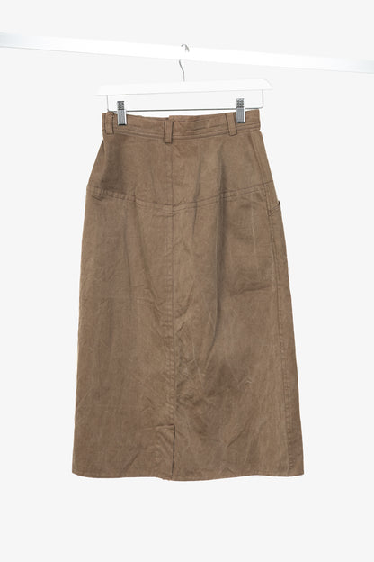 Y's Brown Cotton Twill Midi Skirt