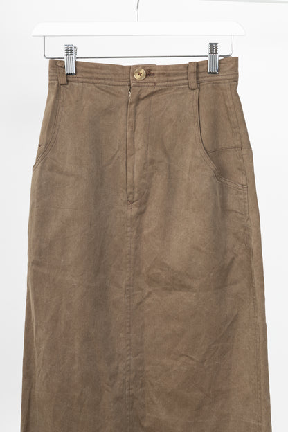 Y's Brown Cotton Twill Midi Skirt