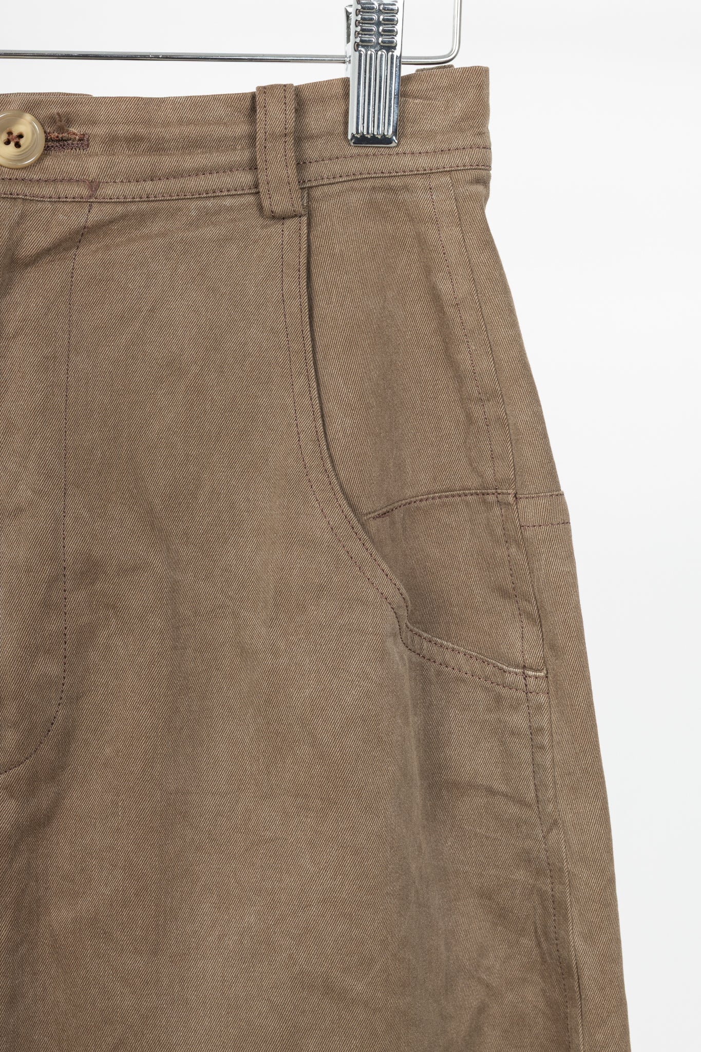 Y's Brown Cotton Twill Midi Skirt