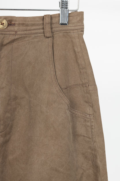 Y's Brown Cotton Twill Midi Skirt