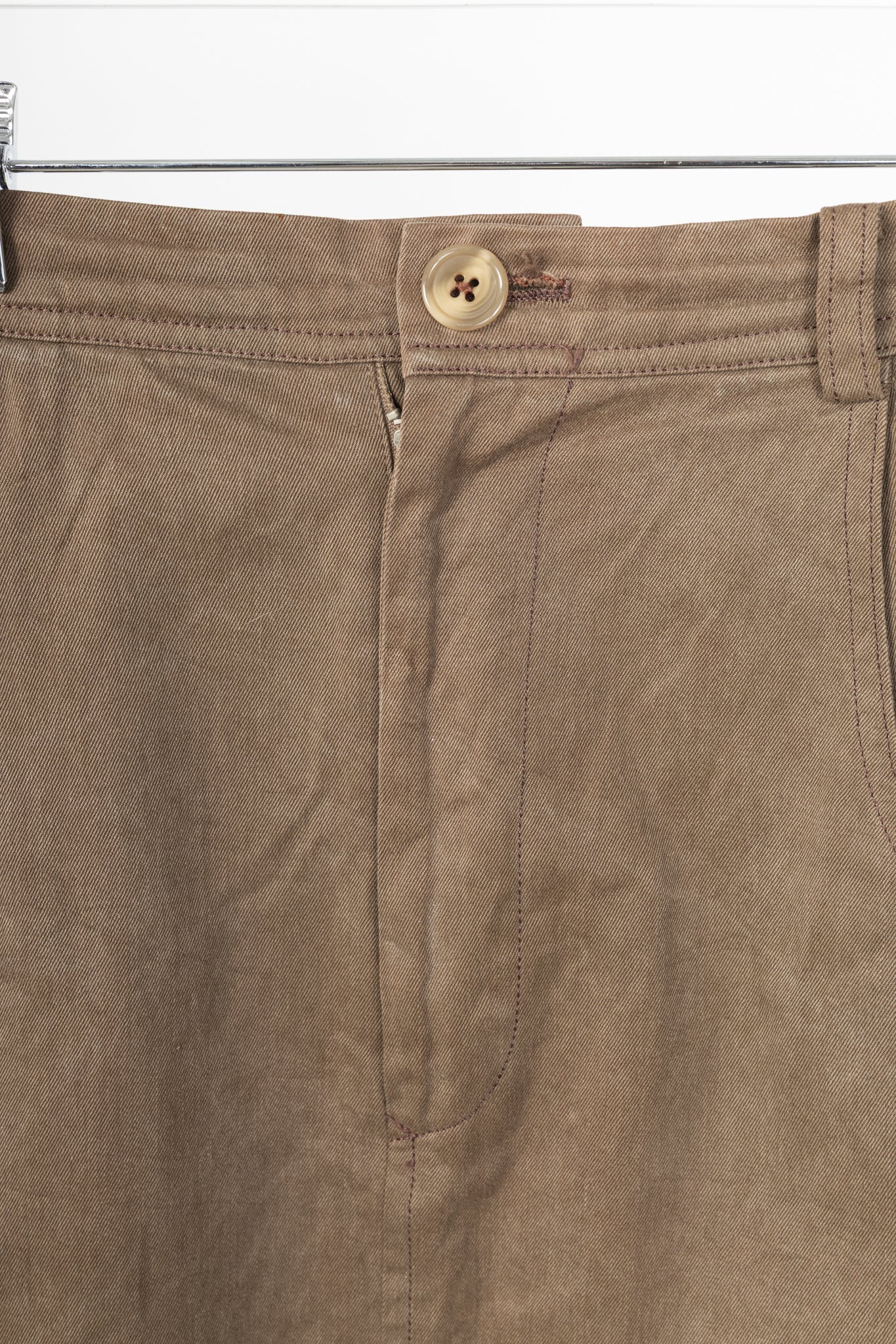 Y's Brown Cotton Twill Midi Skirt
