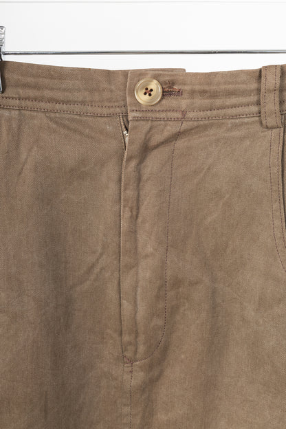 Y's Brown Cotton Twill Midi Skirt
