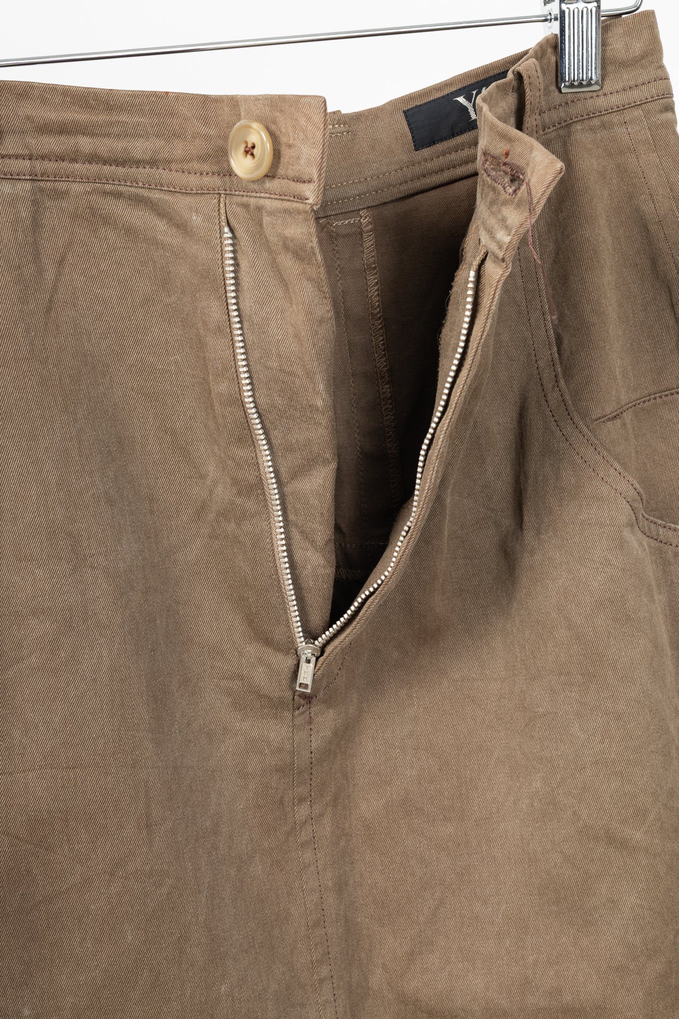 Y's Brown Cotton Twill Midi Skirt