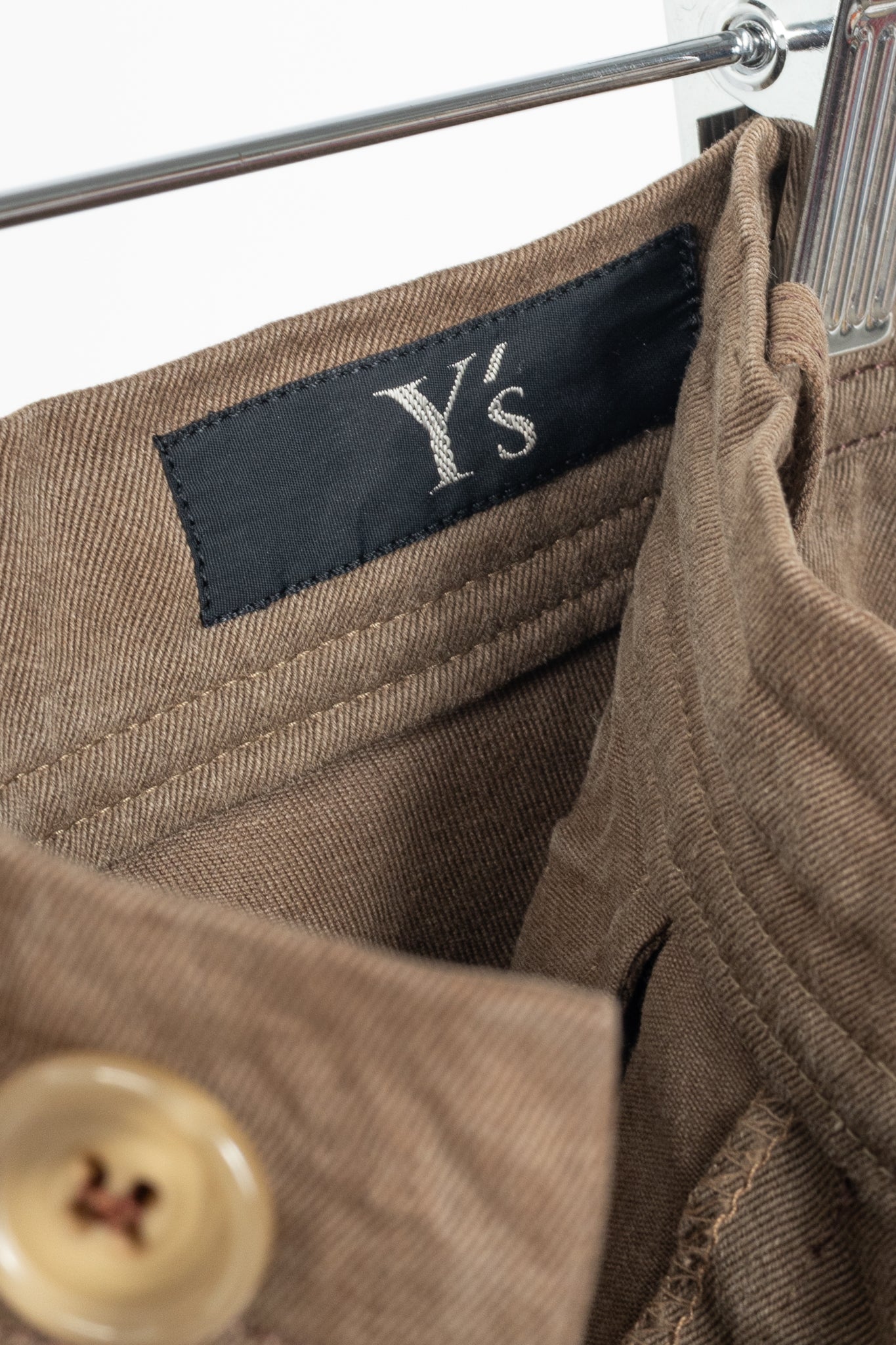 Y's Brown Cotton Twill Midi Skirt