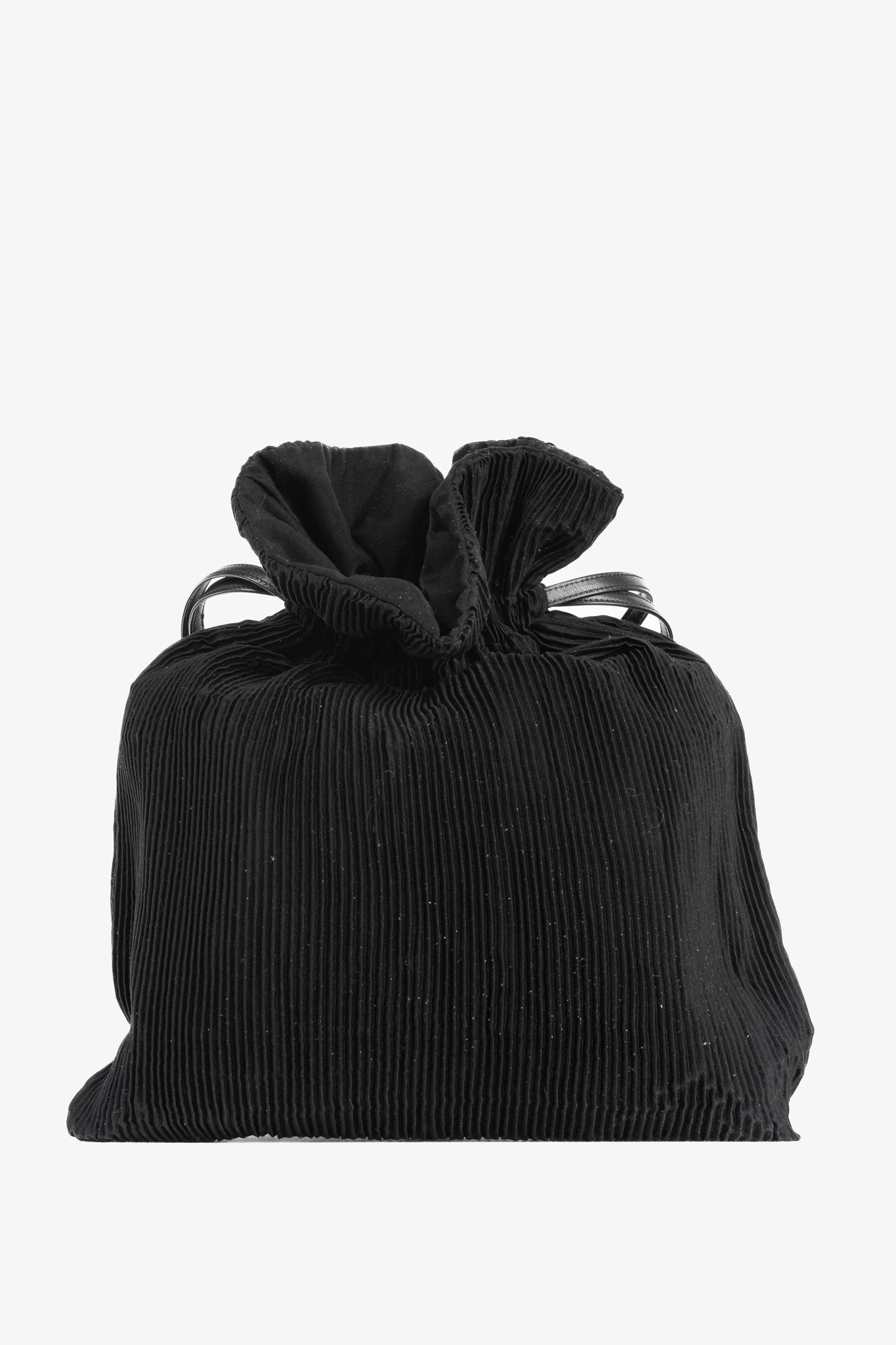 Y's Black Pleated Satin Leather-Drawstring Backpack