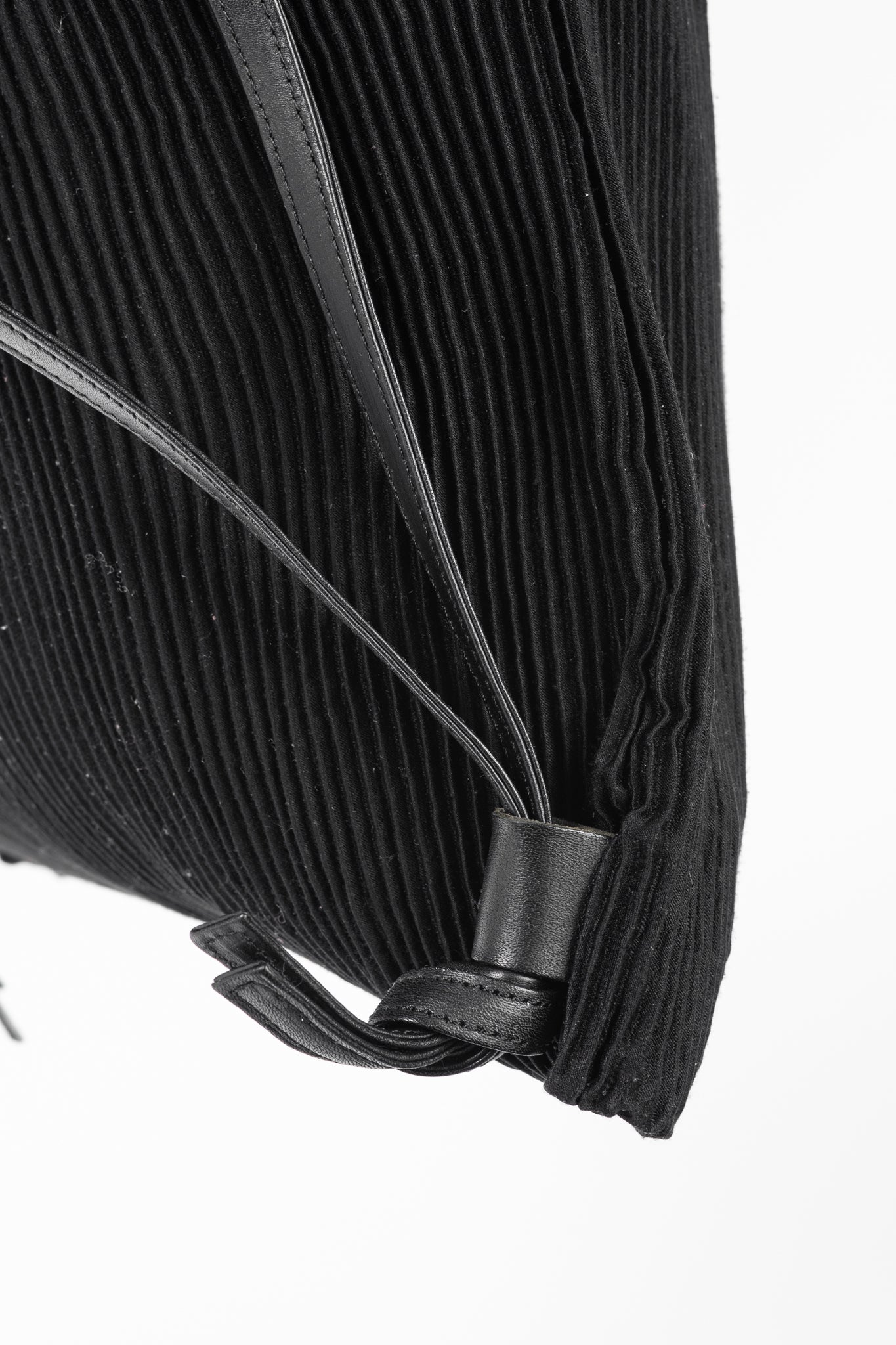 Y's Black Pleated Satin Leather-Drawstring Backpack