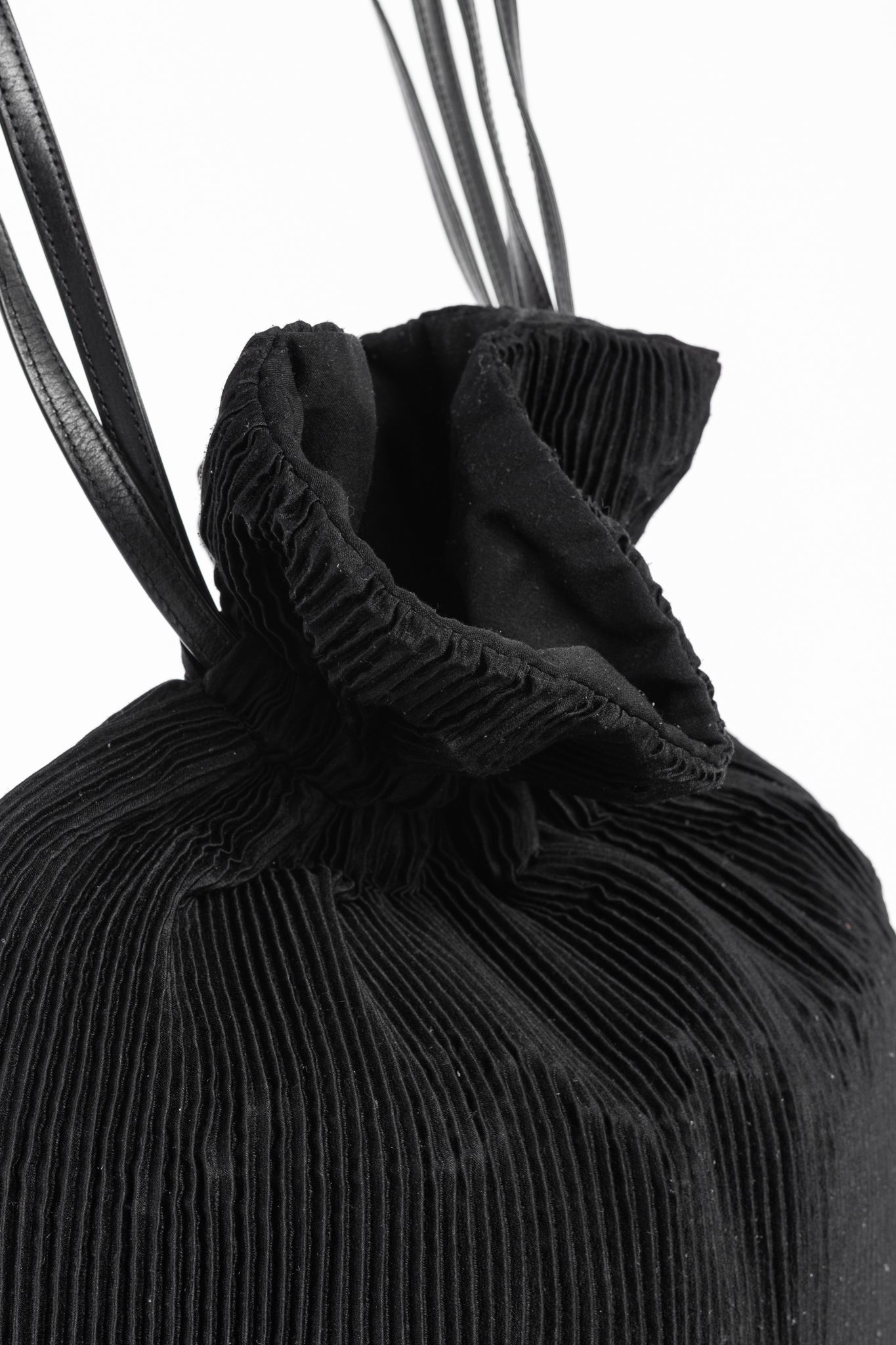 Y's Black Pleated Satin Leather-Drawstring Backpack