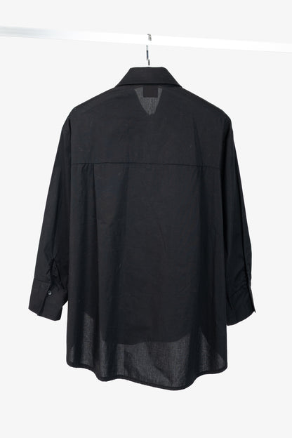 Zeta Otto Black Cotton Poplin Embellished-Tie Buttoned Shirt