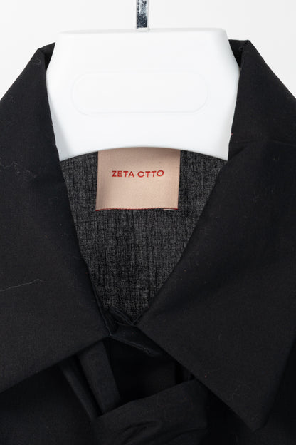 Zeta Otto Black Cotton Poplin Embellished-Tie Buttoned Shirt