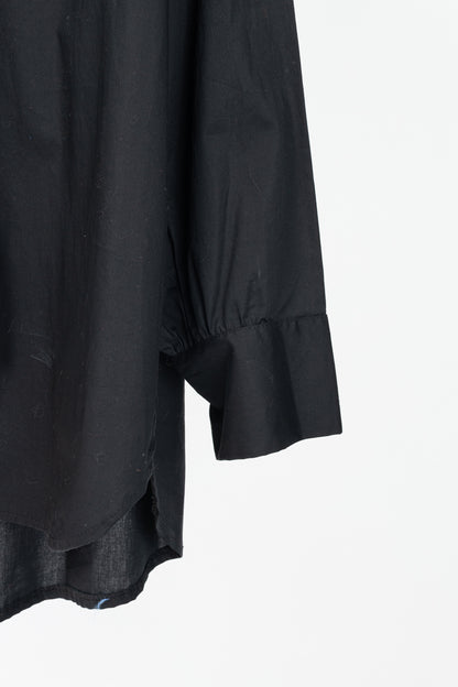 Zeta Otto Black Cotton Poplin Embellished-Tie Buttoned Shirt