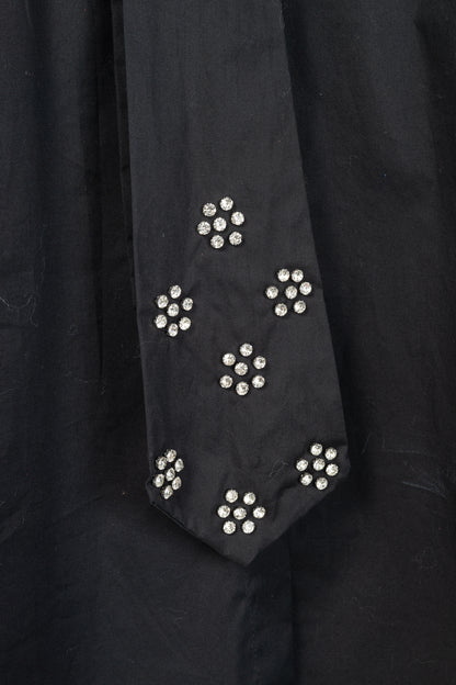 Zeta Otto Black Cotton Poplin Embellished-Tie Buttoned Shirt