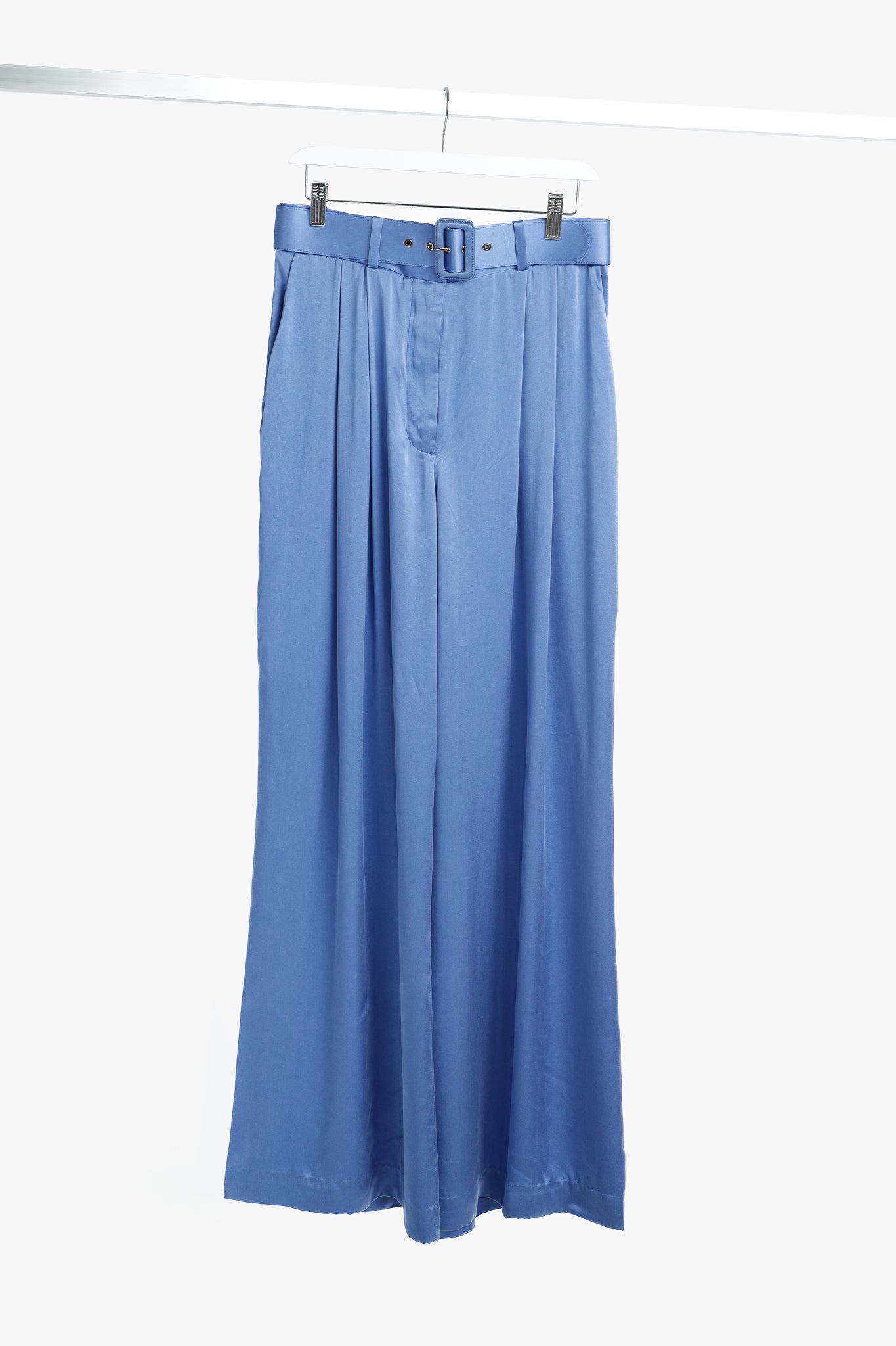 Zimmermann PF/24 Cornflower Belted Charmeuse Silk Tuck Pants